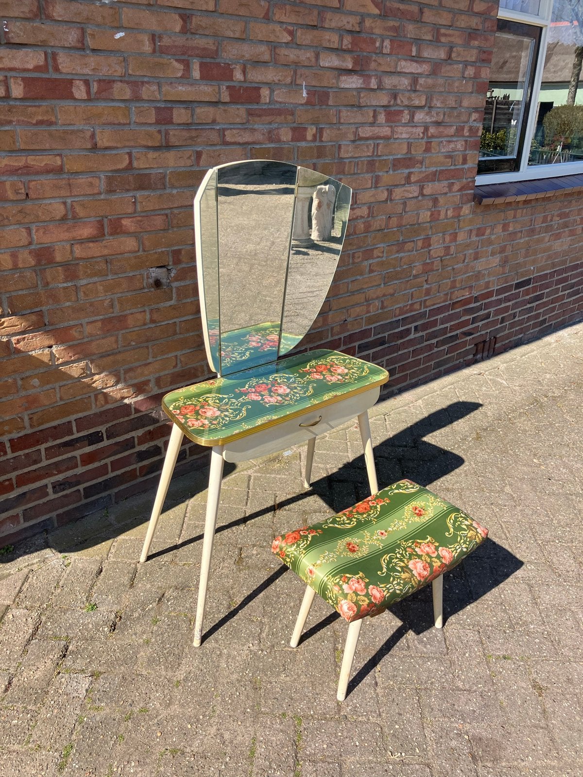 Vintage Jaren '50 Kaptafel met Spiegel en Krukje, Ophalen