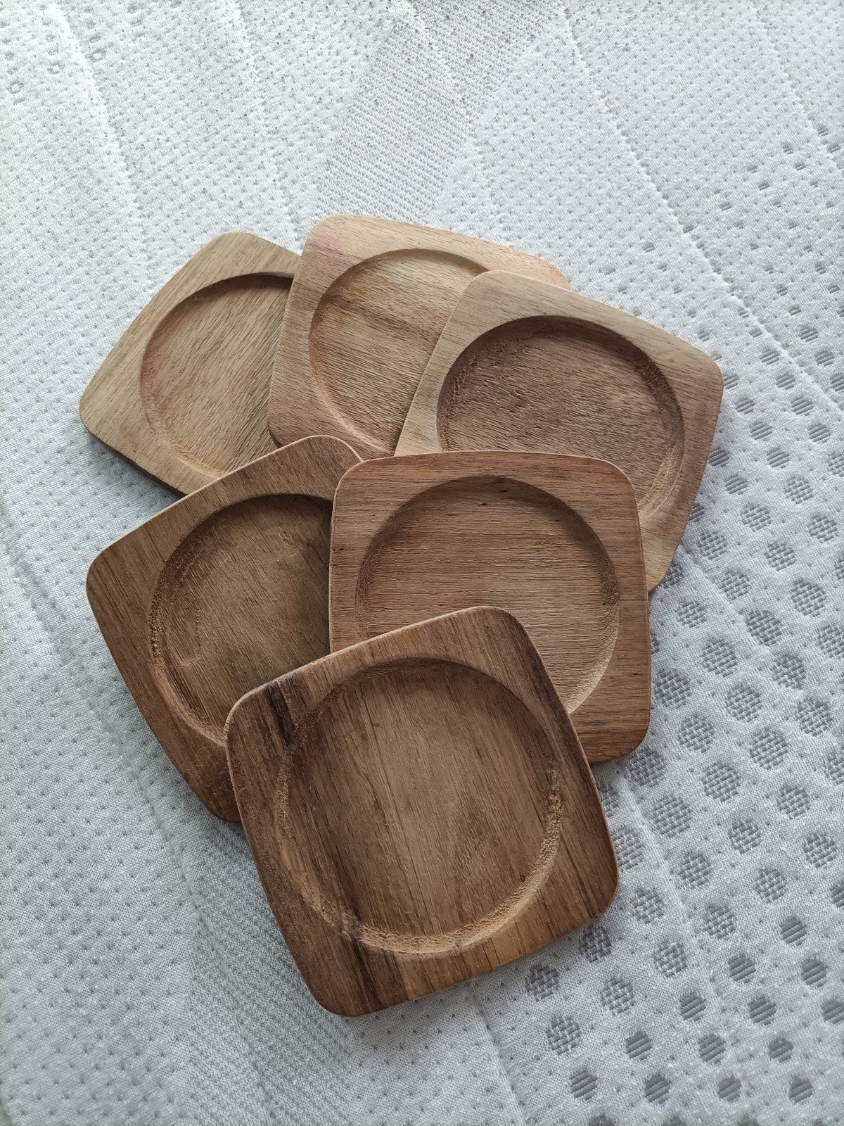 Set van 6 houten onderzetters, Hout, Gebruikt, Glasonderzetter, Bruin