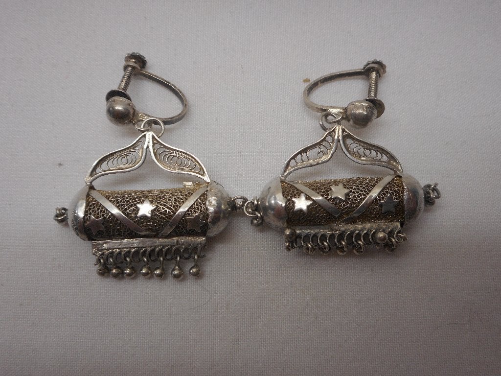 Zilveren bijzondere antieke schroef oorbellen nr.1514, Verzenden, Zilver, Oorbellen