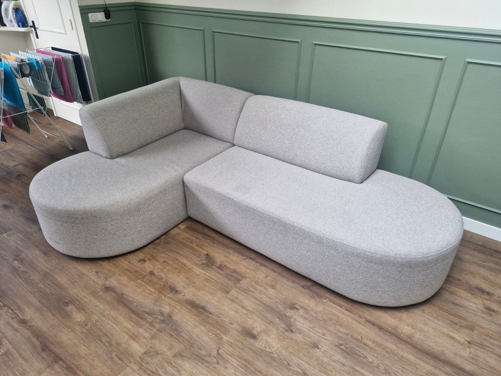 Moderne Hoekbank - Grijs Stof, Ophalen, 250 tot 300 cm, 100 tot 125 cm, Hoekbank