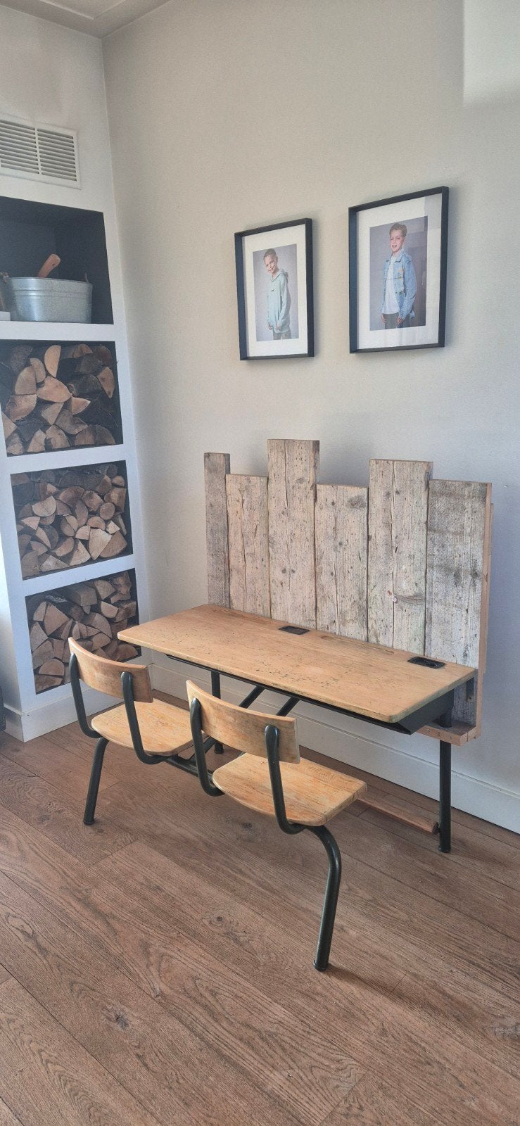 Vintage schoolbank met twee stoeltjes, Ophalen