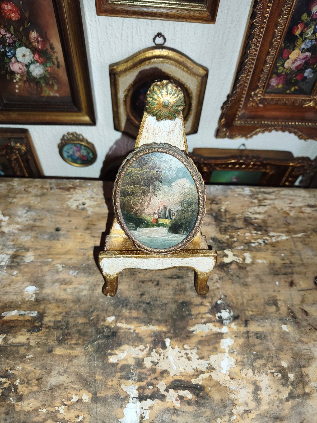 oud schilderijtje schilderij lijst stilleven bloemen Y20, Ophalen of Verzenden