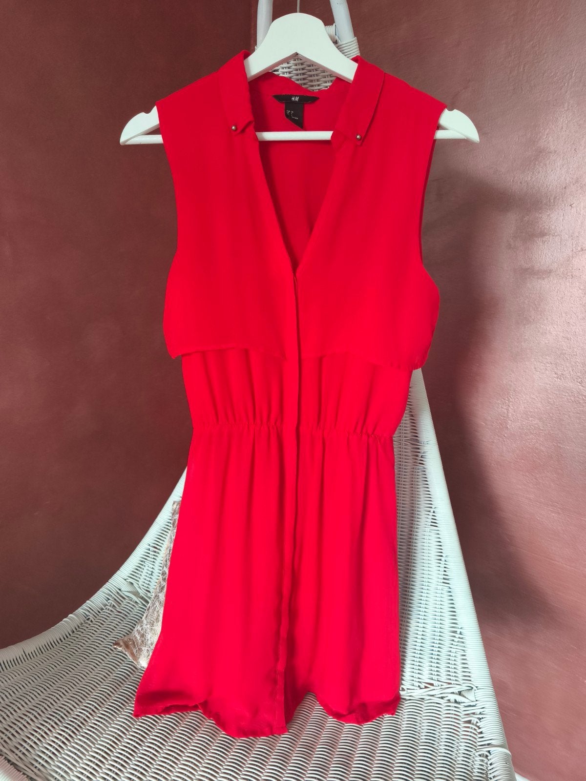 H&M - Jurk rood - mt 34, H&M, Verzenden, Zo goed als nieuw, Knielengte