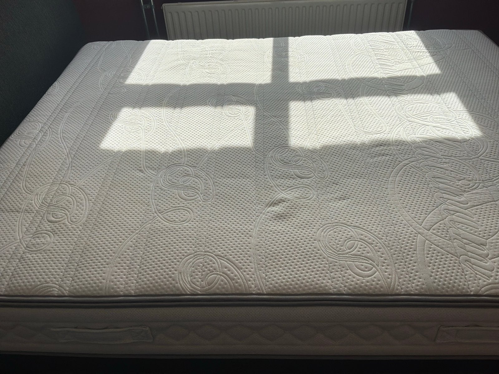 Tweepersoons  boxspring met matras en hoofdbord, Huis en Inrichting, Ophalen, Gebruikt, Zwart, Tweepersoons