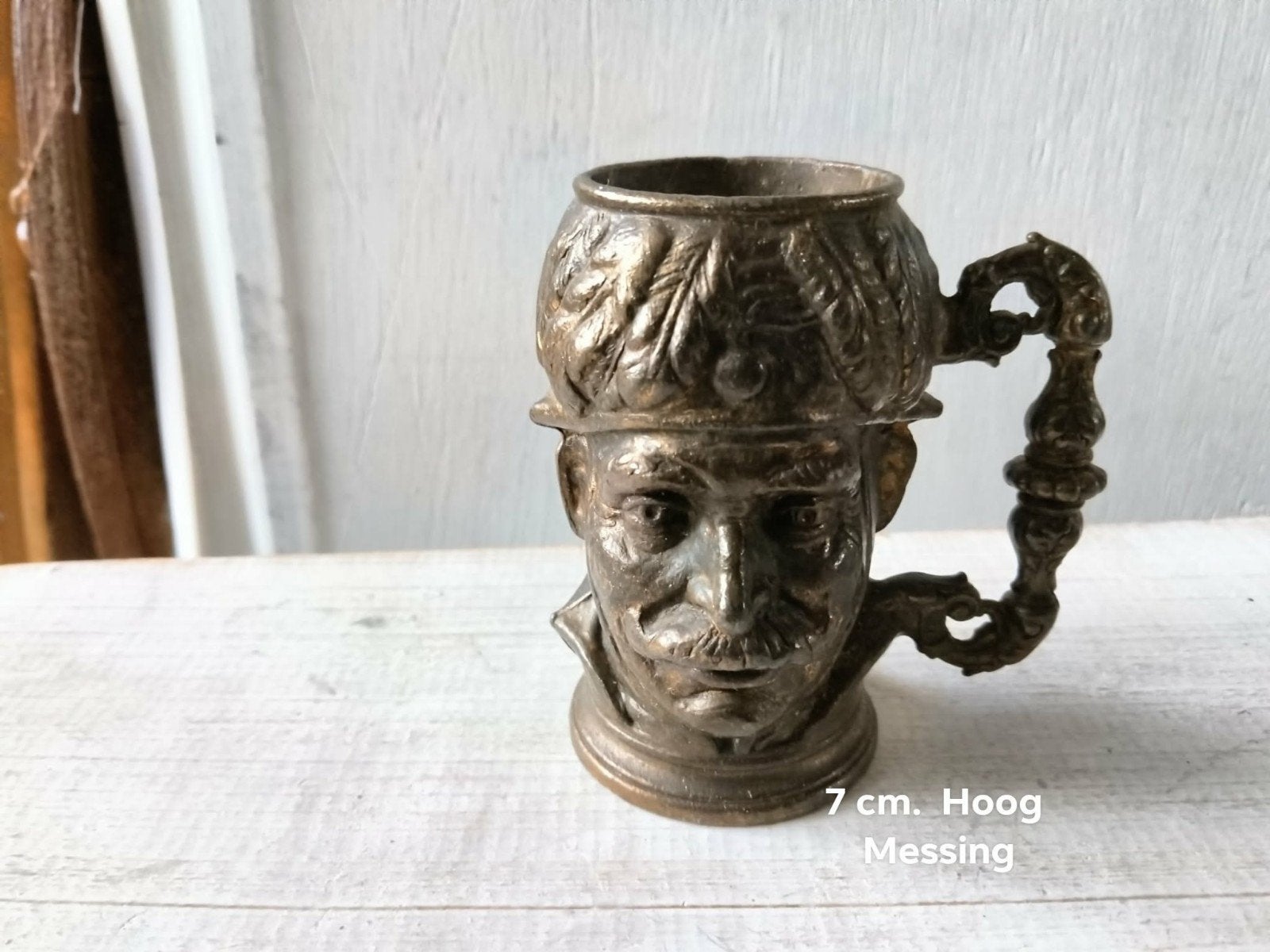 Vintage Messing Beker met Ridderhoofd - 7 cm Hoog, Ophalen of Verzenden