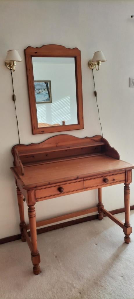 Vintage houten toilettafel met spiegel, Ophalen, Gebruikt, 100 tot 150 cm, Vintage