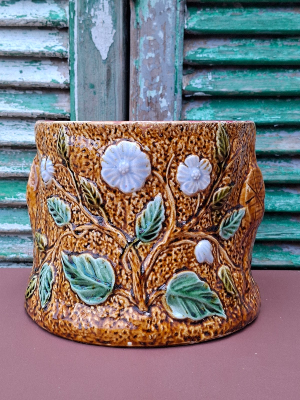 Grote barbotine bloempot bloemen Toen was geluk, Ophalen of Verzenden