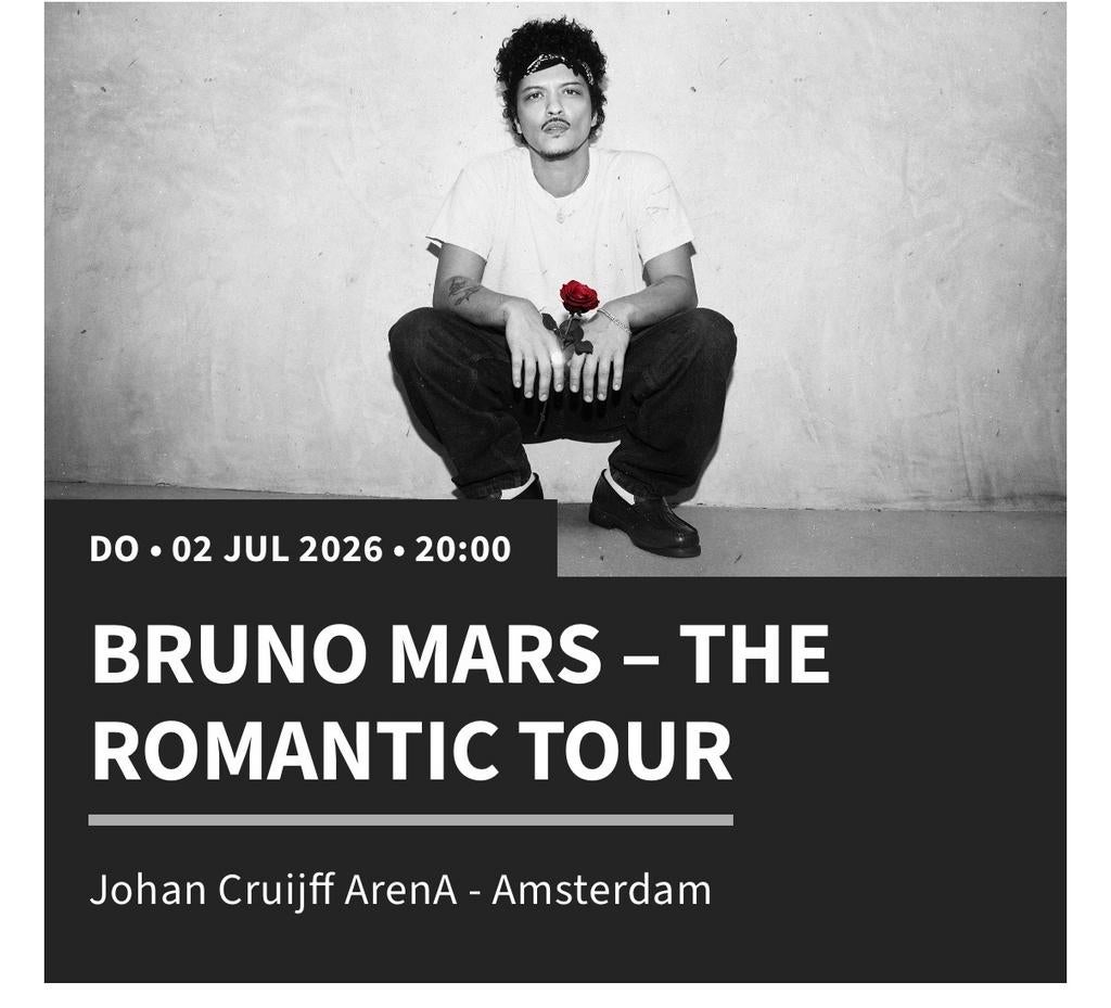 2 staanplaatsen Bruno Mars 2 juli Amsterdam, Tickets en Kaartjes, Theater | Cabaret en Komedie, Twee personen, Juli