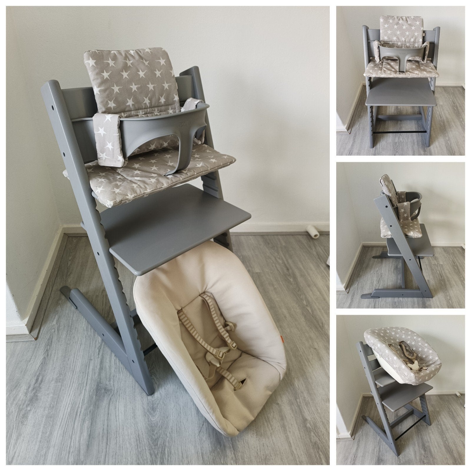 Stokke Tripp Trapp storm grey+babyset,kussen,newborn,hoes, Meegroeistoel, Ophalen of Verzenden, Zo goed als nieuw, Stokke Tripp Trapp