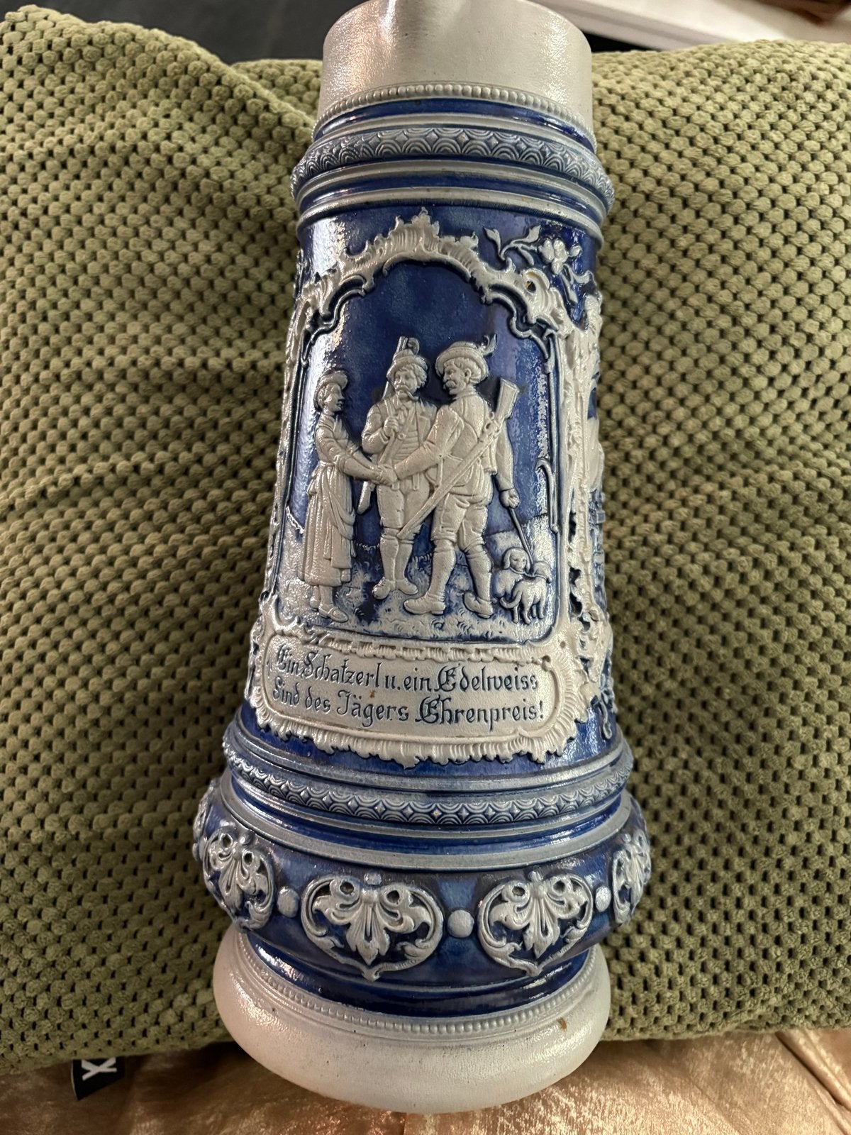 Antieke Duitse Bierpul - Blauw en Wit Keramiek, Antiek en Kunst, Ophalen of Verzenden