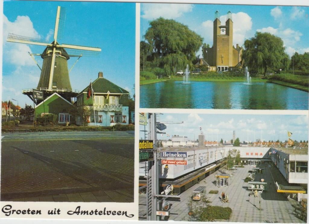 Amstelveen Molen De Dikkert Kerk Kruiskerk Winkel Centrum, Verzenden, 1980 tot heden, Ongelopen, Noord-Holland