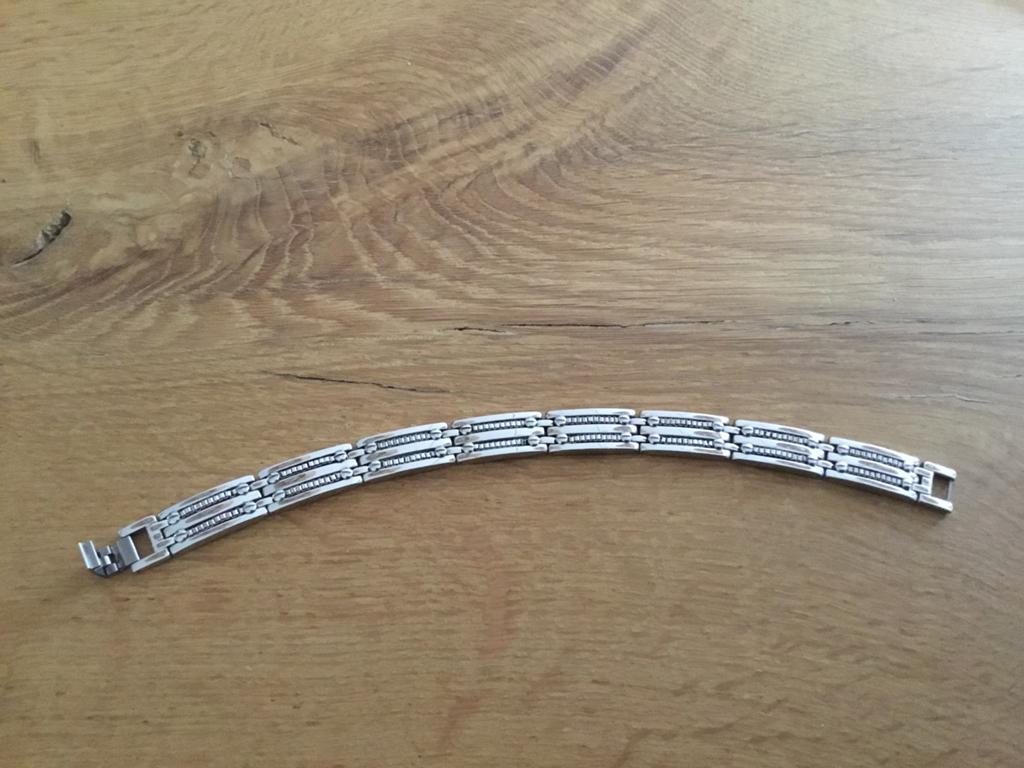 Stainless steel Heren armband, Sieraden, Tassen en Uiterlijk, Armbanden, Ophalen, Zo goed als nieuw, Zilver, Staal
