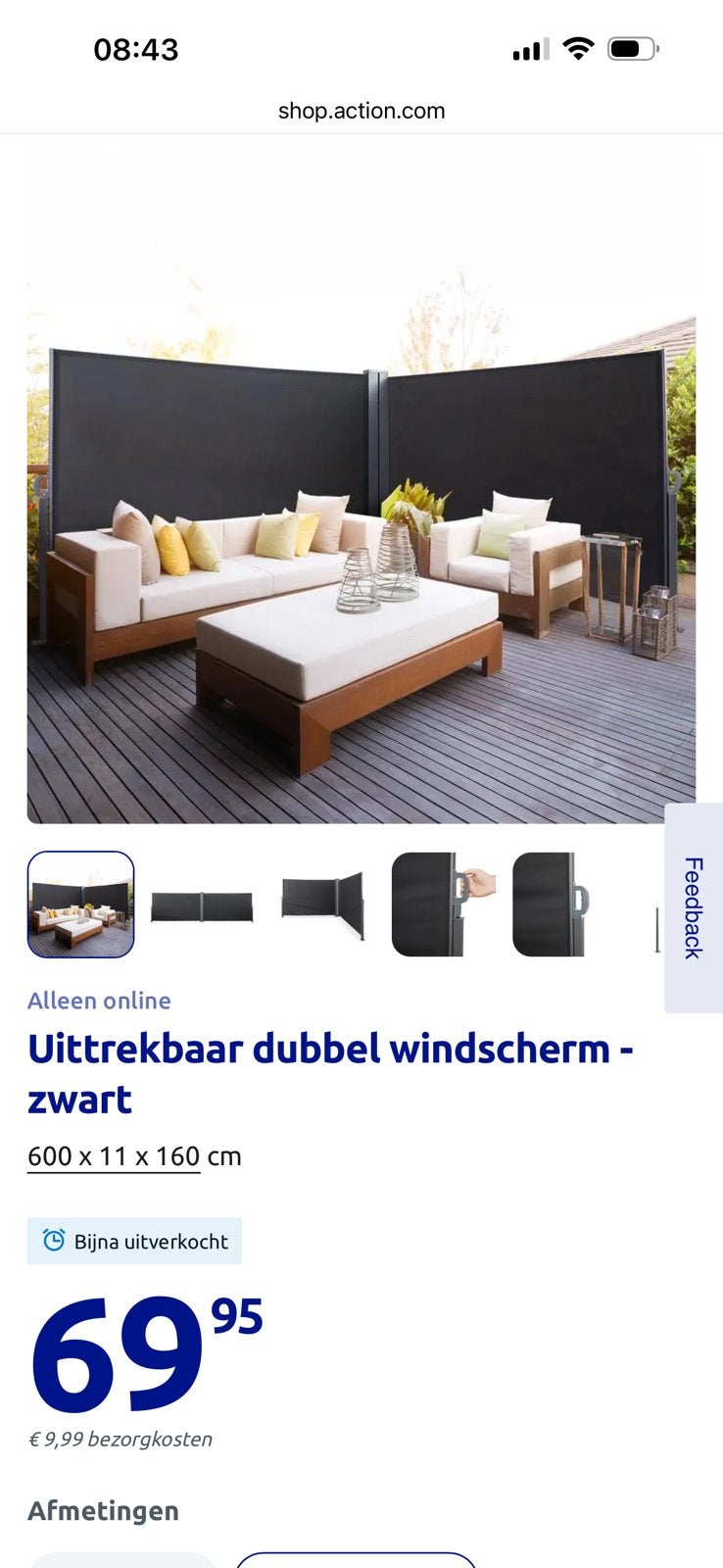 Windscherm zgan, Tuin en Terras, Tuinsets en Loungesets, Ophalen, Zo goed als nieuw, Aluminium