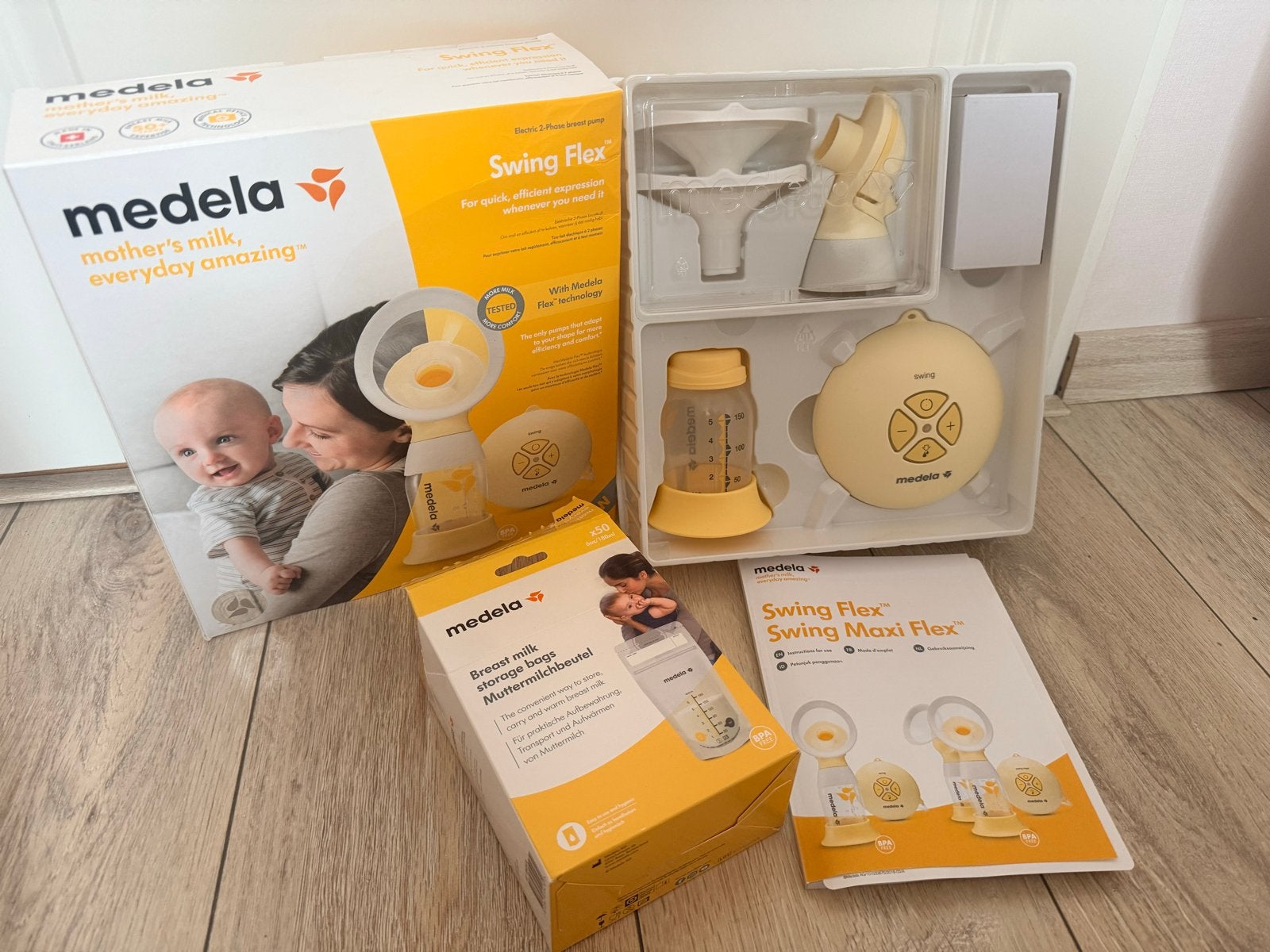 Medela Swing Flex kolfapparaat + bewaarzakjes, Ophalen, Zo goed als nieuw