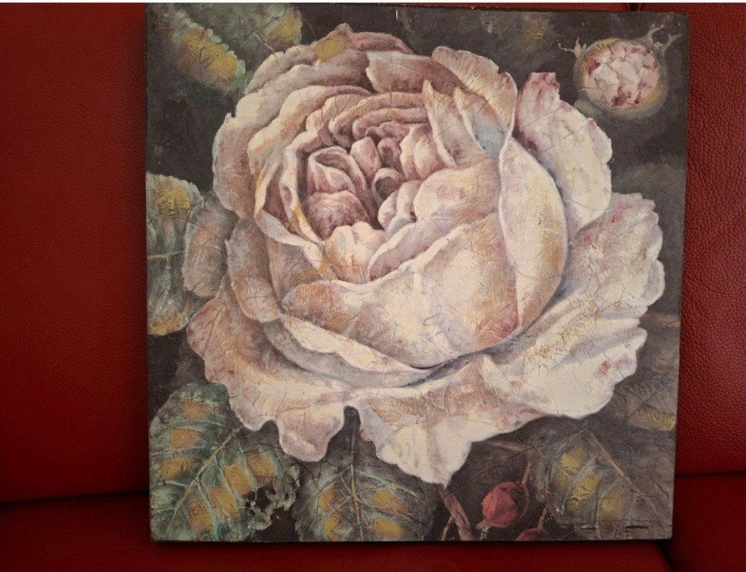 Schilderij met roos, craquelé effect, Ophalen