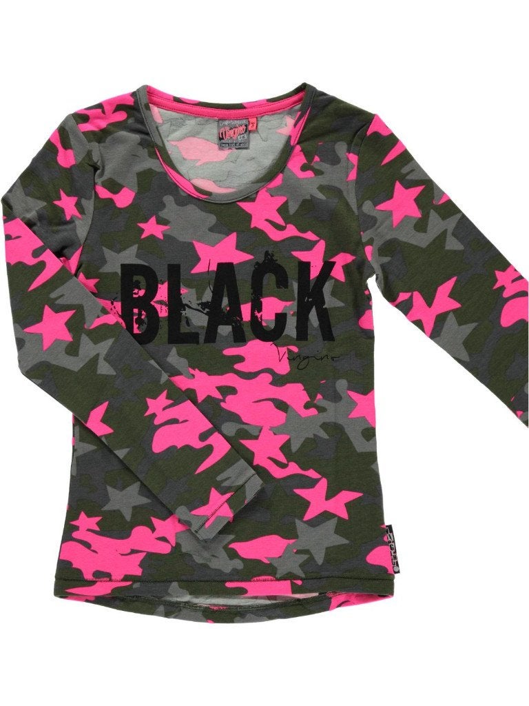 VINGINO longsleeve shirt "Black" army pink maat 18 188, Kinderen en Baby's, Meisje, Ophalen of Verzenden, Zo goed als nieuw, Vingino