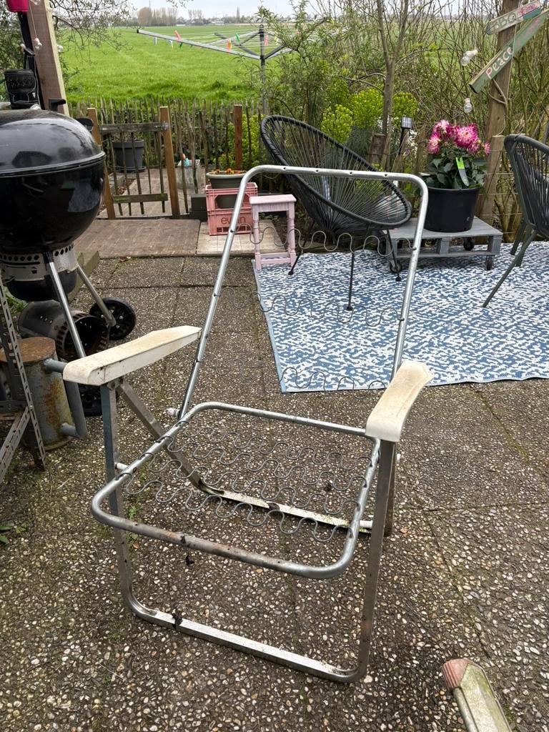 Retro vintage stoel campingstoel zonder kussen ., Ophalen, Gebruikt, Aluminium