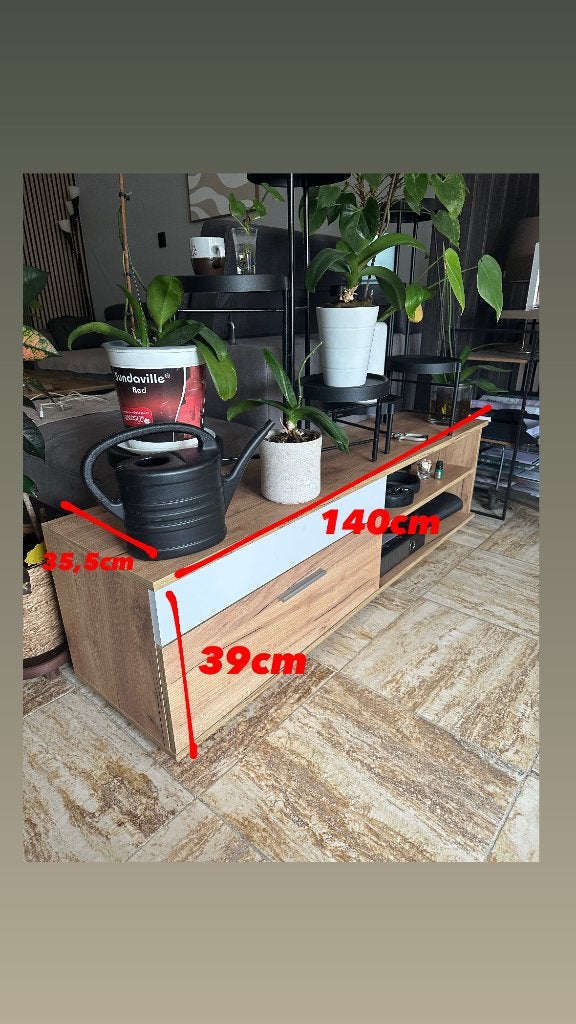 TV kast, Ophalen, 100 tot 150 cm, Eikenhout, Zo goed als nieuw