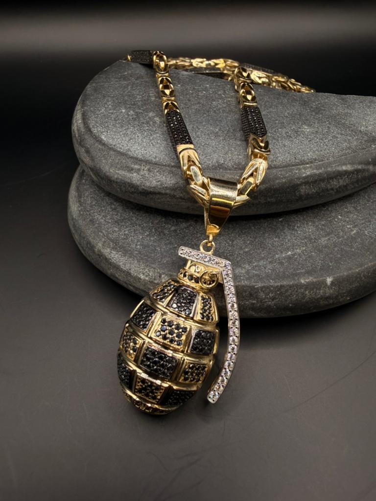 14k bom hanger met koningsketting onyx natuursteen, Ophalen of Verzenden, Nieuw
