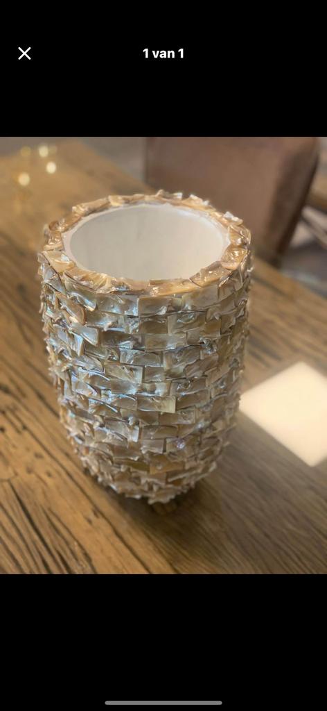 Nieuw! Luxe schelpenvaas, Huis en Inrichting, Ophalen of Verzenden, Zo goed als nieuw, Overige materialen, Minder dan 25 cm