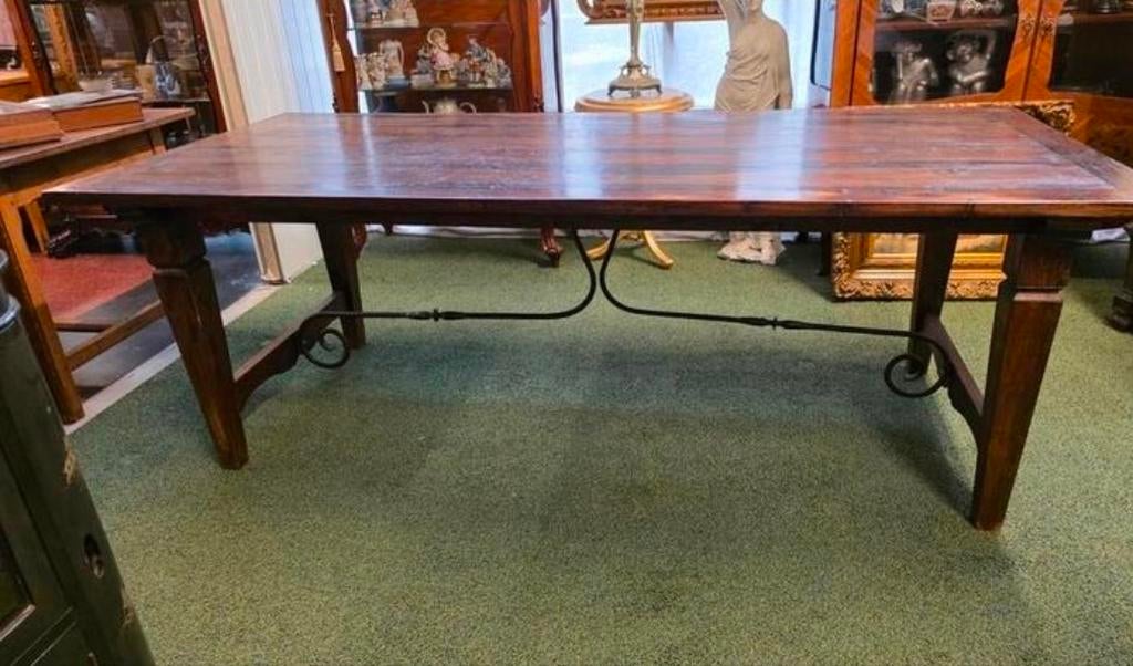 Antieke Spaanse Eettafel met Smeedijzer 220 cm, Antiek en Kunst, Antiek | Meubels | Tafels, Ophalen of Verzenden