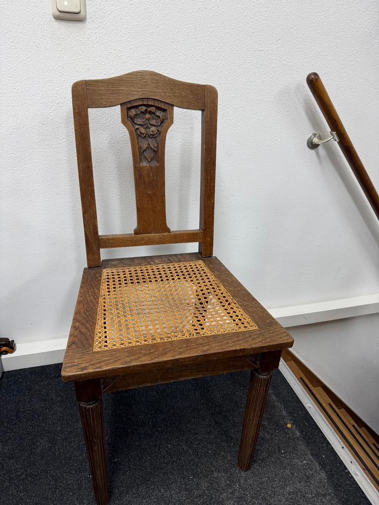 Vintage Houten Stoel met Rotan Zitting, Gebruikt, Bruin, Ophalen of Verzenden, Eén