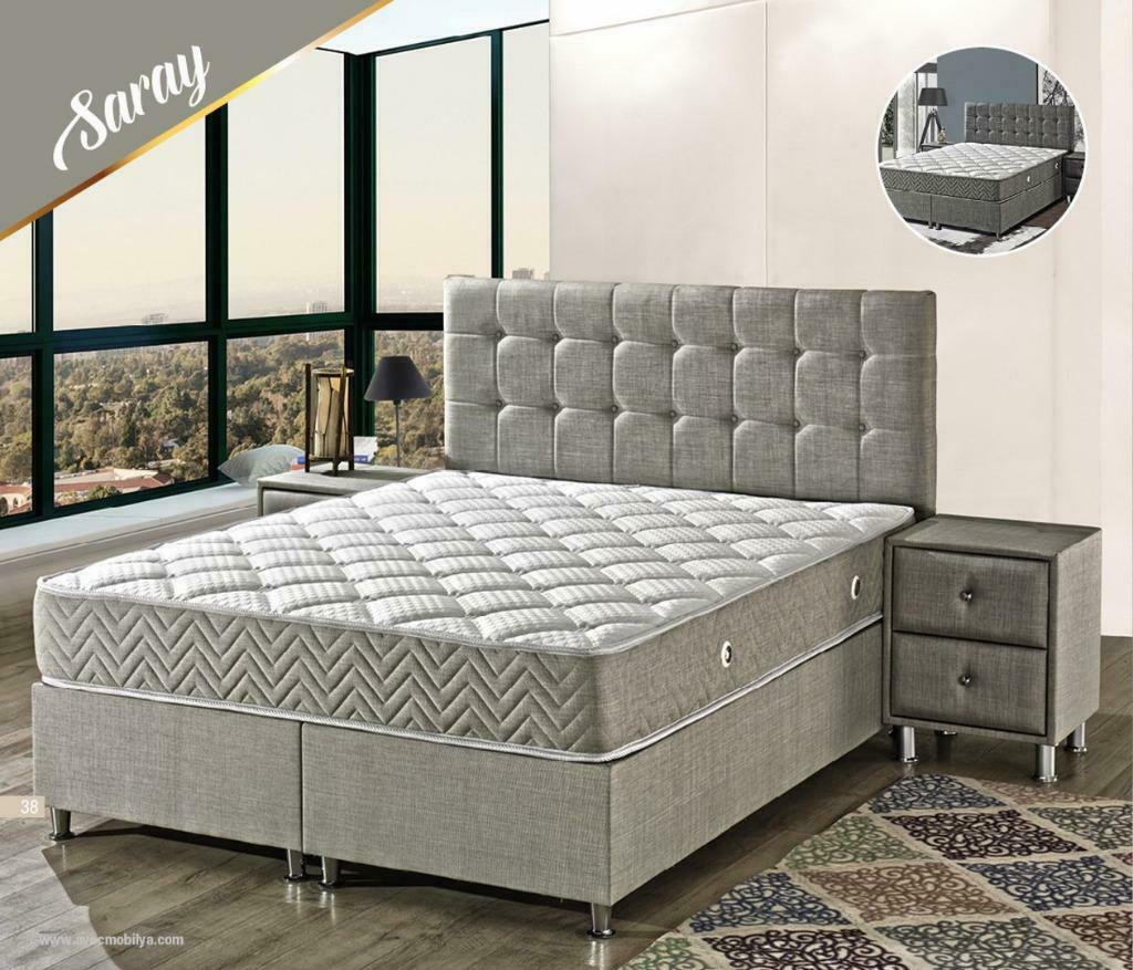 2persoons boxspring met opbergruimte compleet €699 VOORRAAD!, Ophalen of Verzenden, 180 cm, Grijs, Nieuw