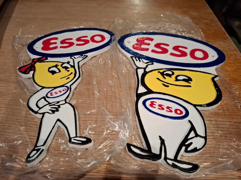 Gietijzeren reclameborden Esso Madame&Monsieur Goutte, Ophalen of Verzenden, Nieuw, Auto's