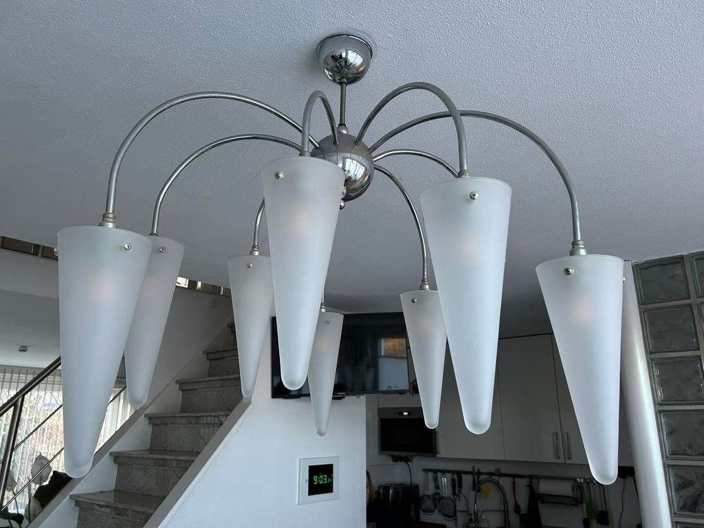 Plafondlamp met glazen kelken, Huis en Inrichting, Lampen | Kroonluchters, Ophalen, Gebruikt