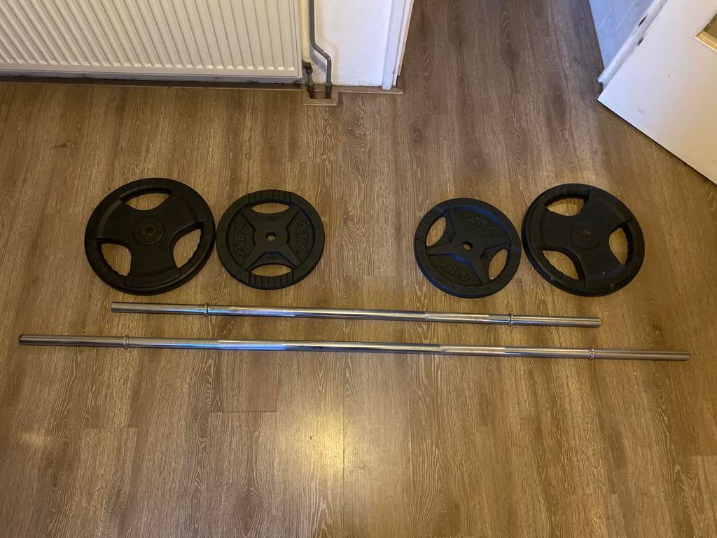 Halterset 30mm 2 Stangen + Gewichten, Ophalen, Zo goed als nieuw, Benen, Halterset