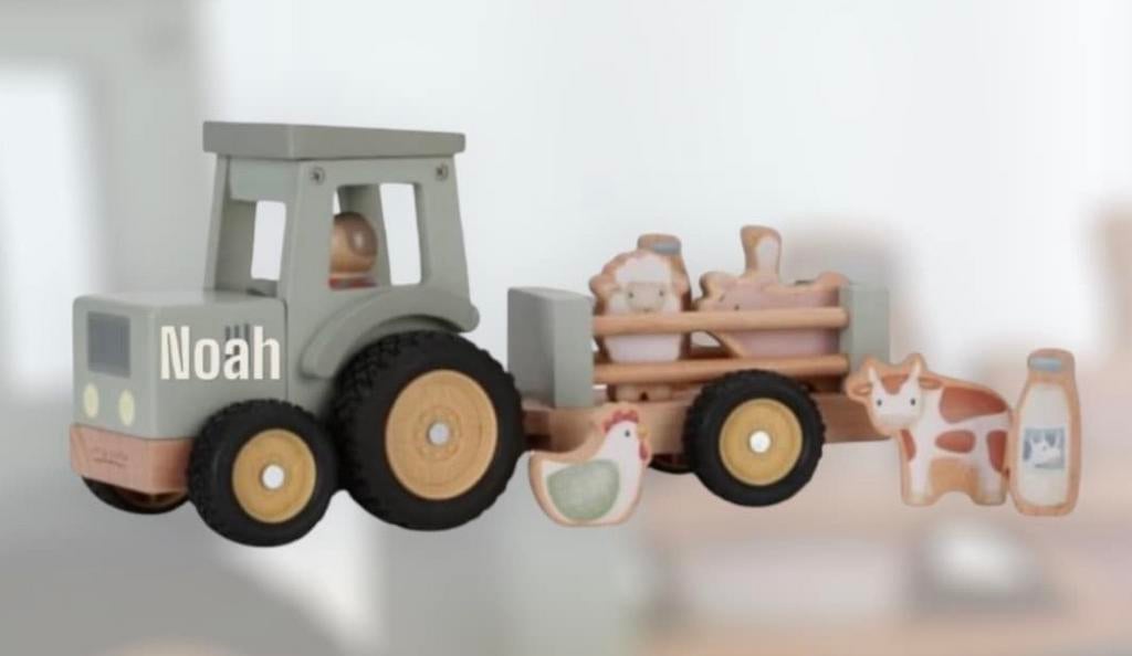 Houten Speelgoed Tractor met Naam - Leuk Kraamcadeau!, Ophalen of Verzenden, Nieuw, Overige typen