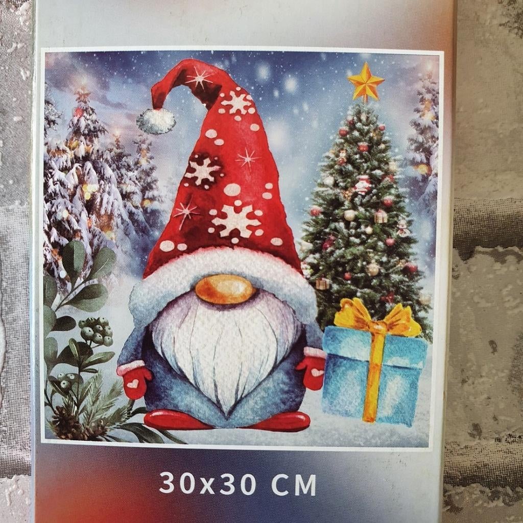 Diamond painting Kerst gnome 30x30 cm DIY Kit Zelf maken Cre, F, F, Verzenden, Nieuw