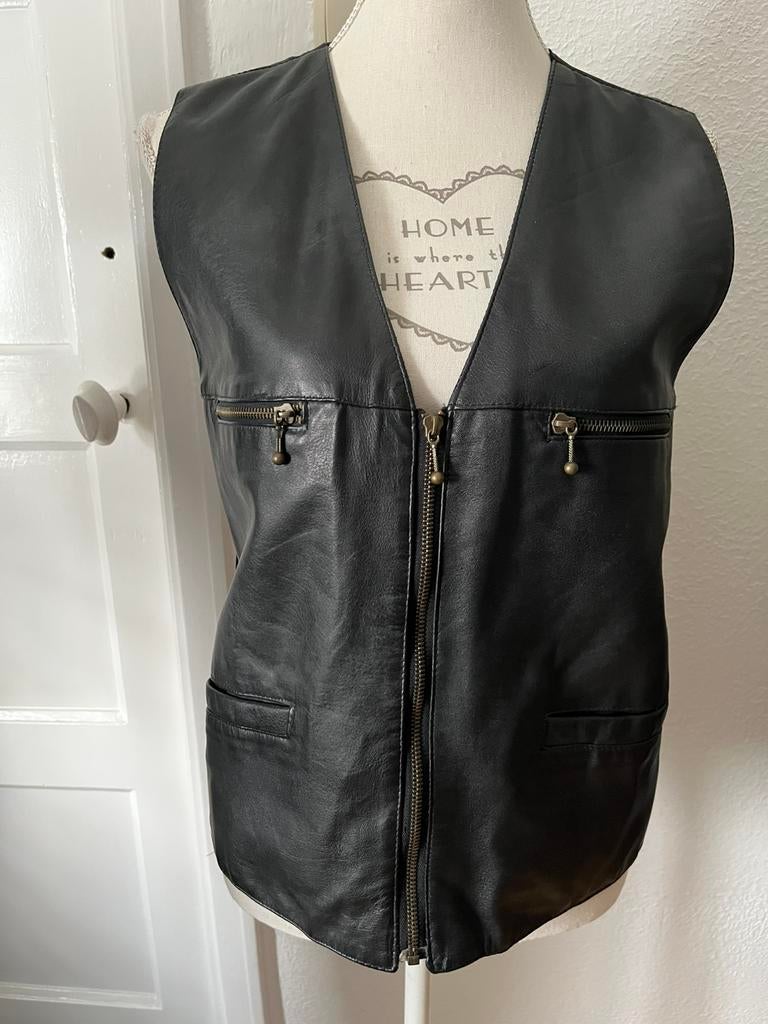 Vintage leren giletje, maat 36/38, Ophalen of Verzenden, Zo goed als nieuw, Maat 36 (S), Zwart