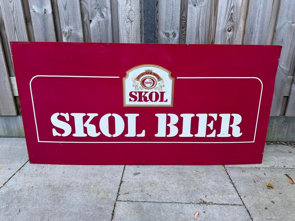 Skol Bier reclamebord blik, Verzamelen, Ophalen, Reclamebord, Gebruikt, I