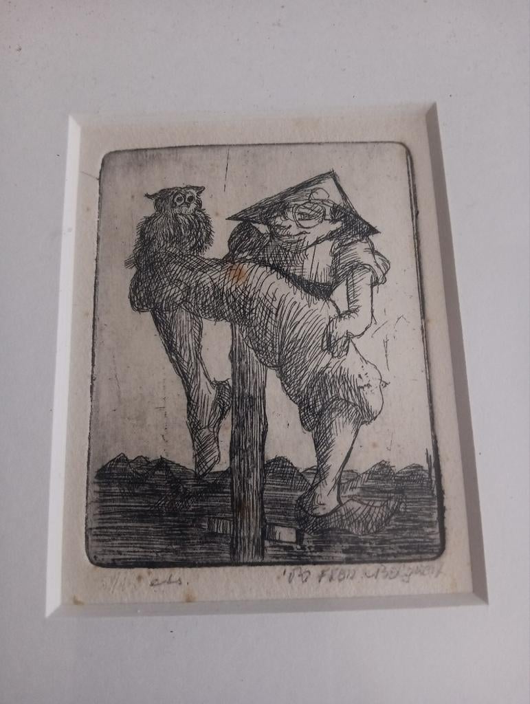 Kleine ets met signatuur, Antiek en Kunst, Ophalen of Verzenden