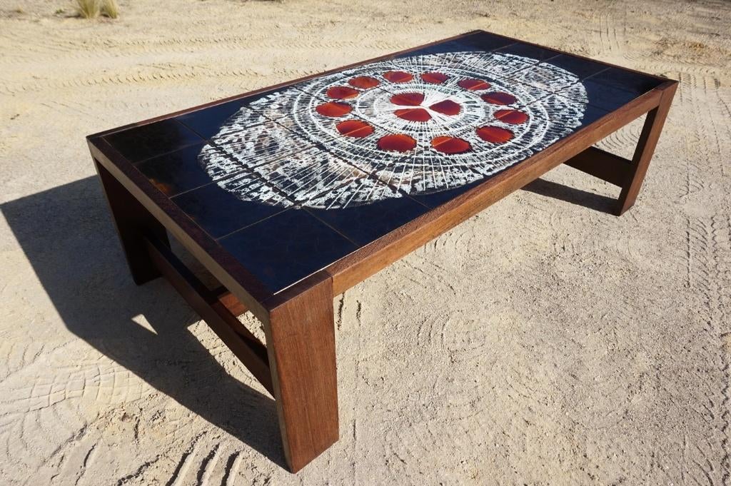 Vintage salontafel met tegels van Belarti-België 1970s, Ophalen, Gebruikt, 100 tot 150 cm, 50 tot 100 cm
