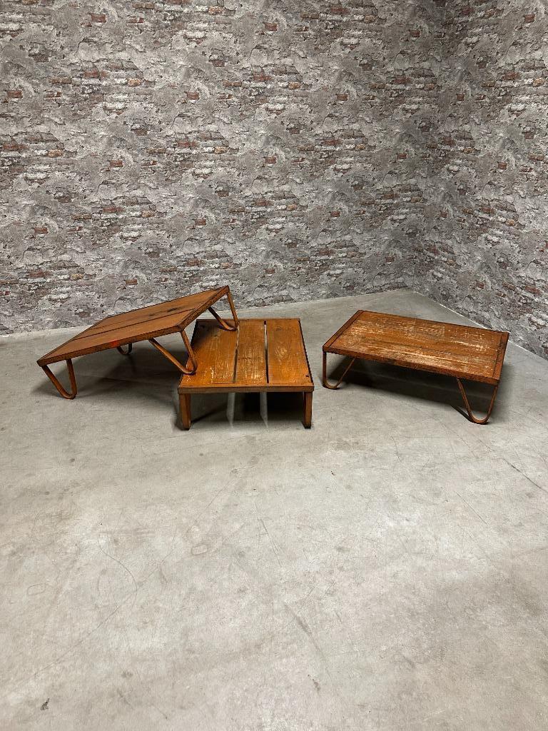 3x Industrieel vintage salontafel / bijzettafel nr1085, Huis en Inrichting, Tafels | Salontafels, Zo goed als nieuw, 50 tot 100 cm
