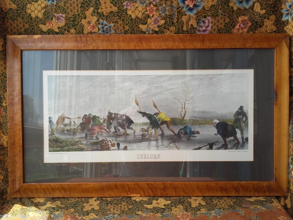 Zeldzame grote antieke Engelse ets van de sport curling., Antiek en Kunst, Ophalen