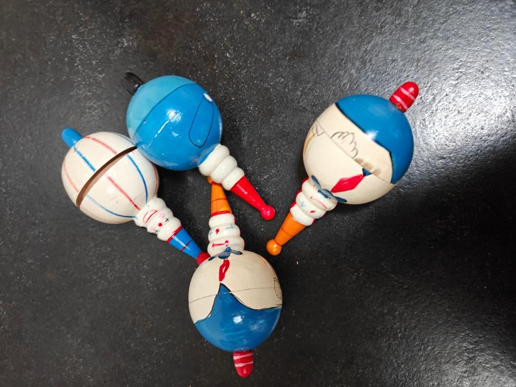 4 handbeschilderde houten clowns, Ophalen of Verzenden