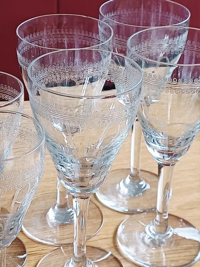 6 Antieke geslepen glazen likeur/port/borrelglaasjes, Ophalen of Verzenden