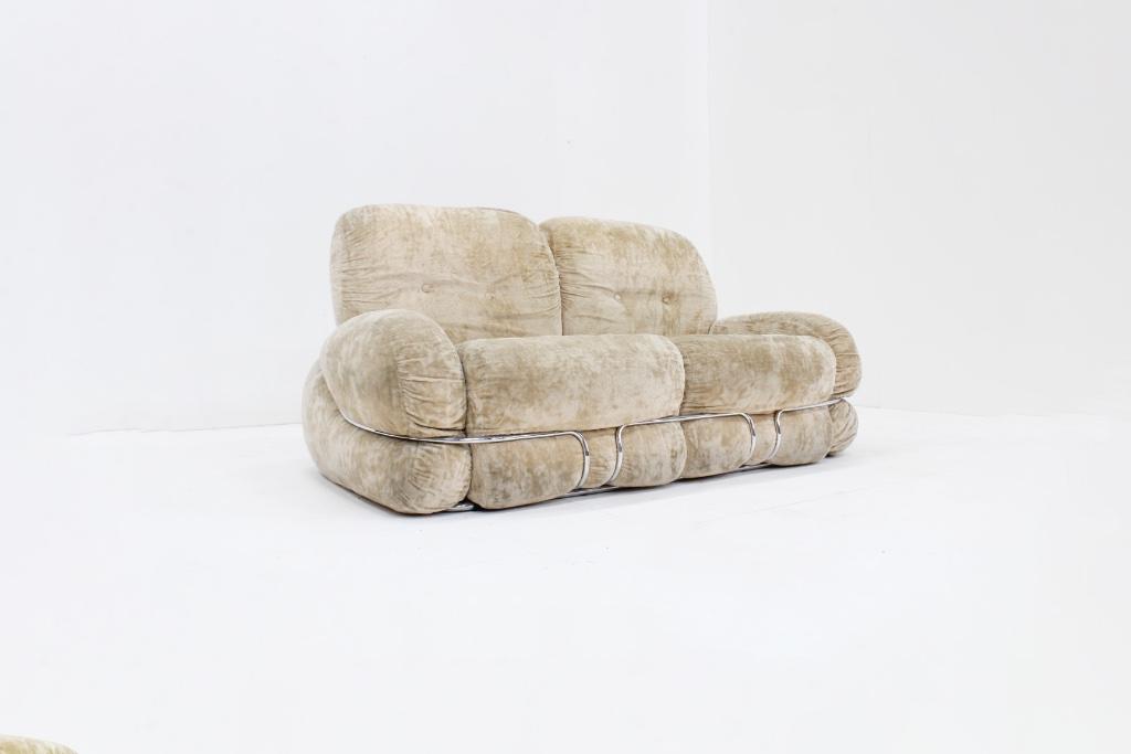 Vintage Italiaanse design Sofa Okay Adriano Piazzesi, Ophalen, 100 tot 125 cm, Tweepersoons, Stof