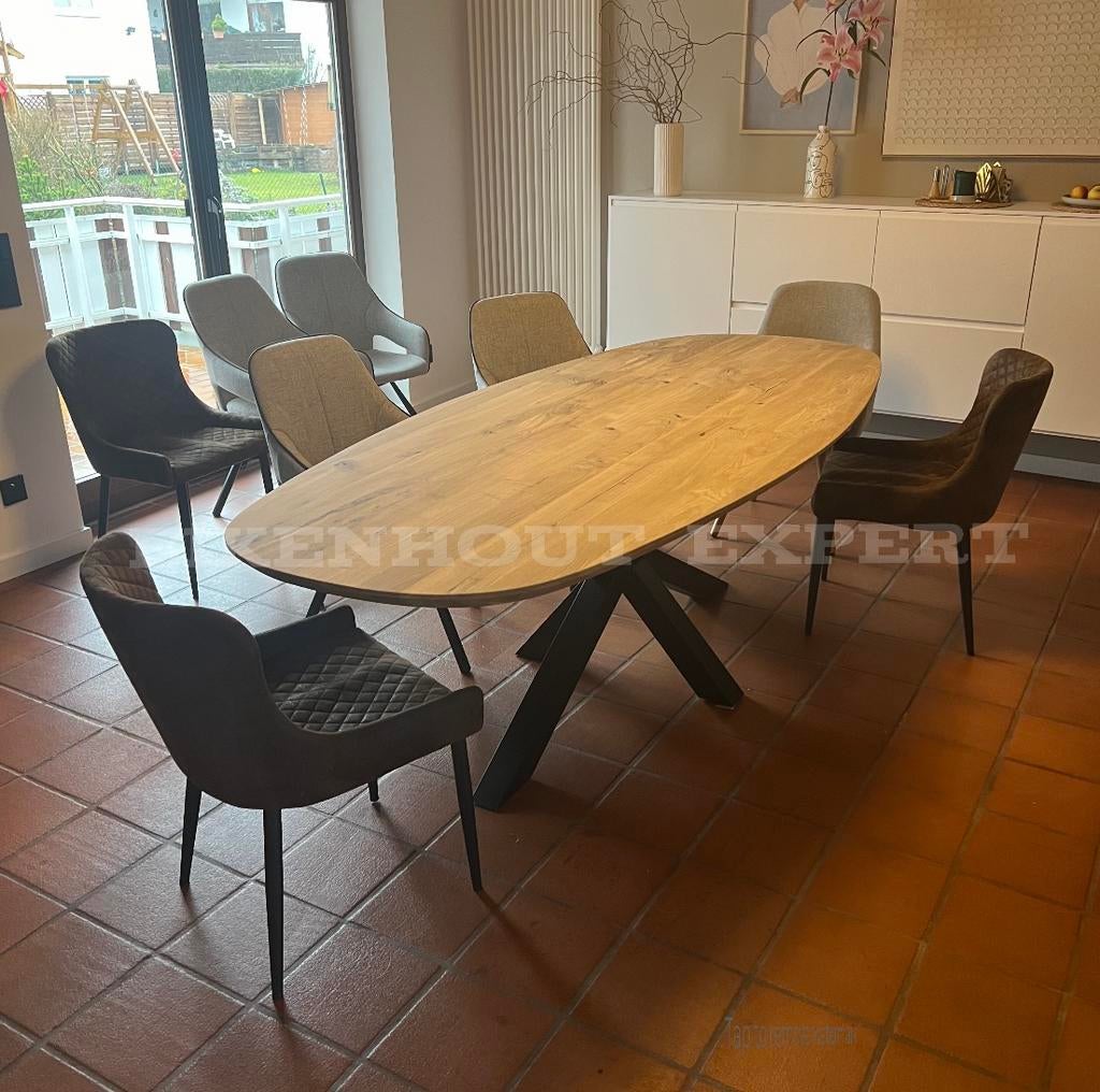 Deens Ovale Eiken Tafel Eettafel eikenhouten boomstamtafel, Huis en Inrichting, Tafels | Eettafels, Nieuw, 200 cm of meer, Vijf personen of meer