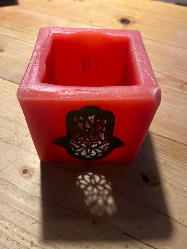 Marokkaanse Kaars met Hamsa Hand, Huis en Inrichting, Overige materialen, Gebruikt, Ophalen of Verzenden, Kaars