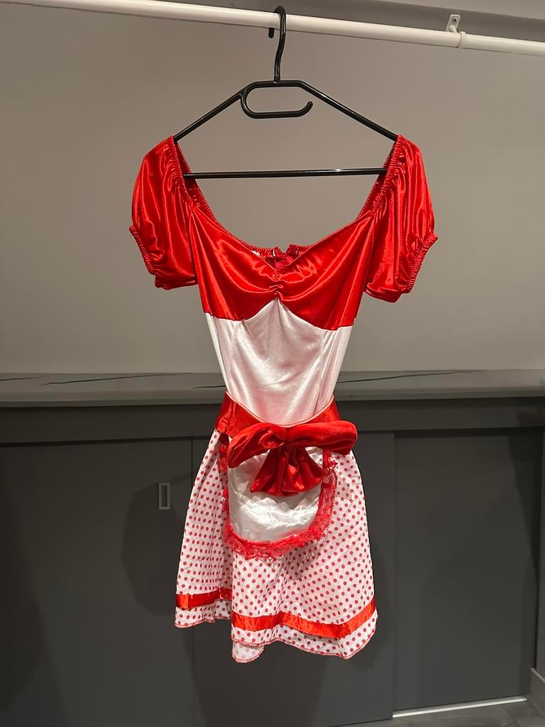 Carnavalspak rood jurkje dames, Kleding | Dames, Ophalen of Verzenden, Zo goed als nieuw, Maat 38/40 (M), Carnaval