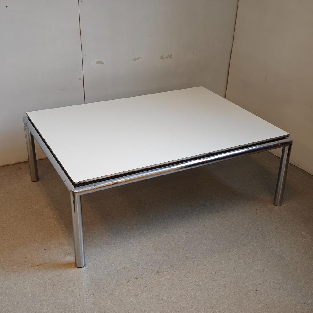 Vintage space age salontafel wit chroom, Gebruikt, 50 tot 100 cm, 100 tot 150 cm, Onbekend