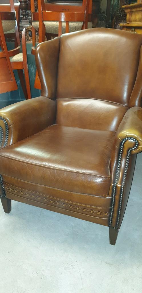 Engelse Chesterfield Leren Fauteuil, Ophalen, Gebruikt, Chesterfield, 75 tot 100 cm