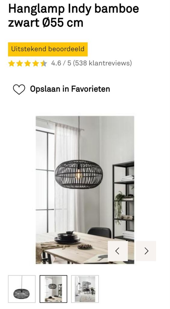 Hanglampen Indy Bamboe zwart, Ophalen of Verzenden, Minder dan 50 cm
