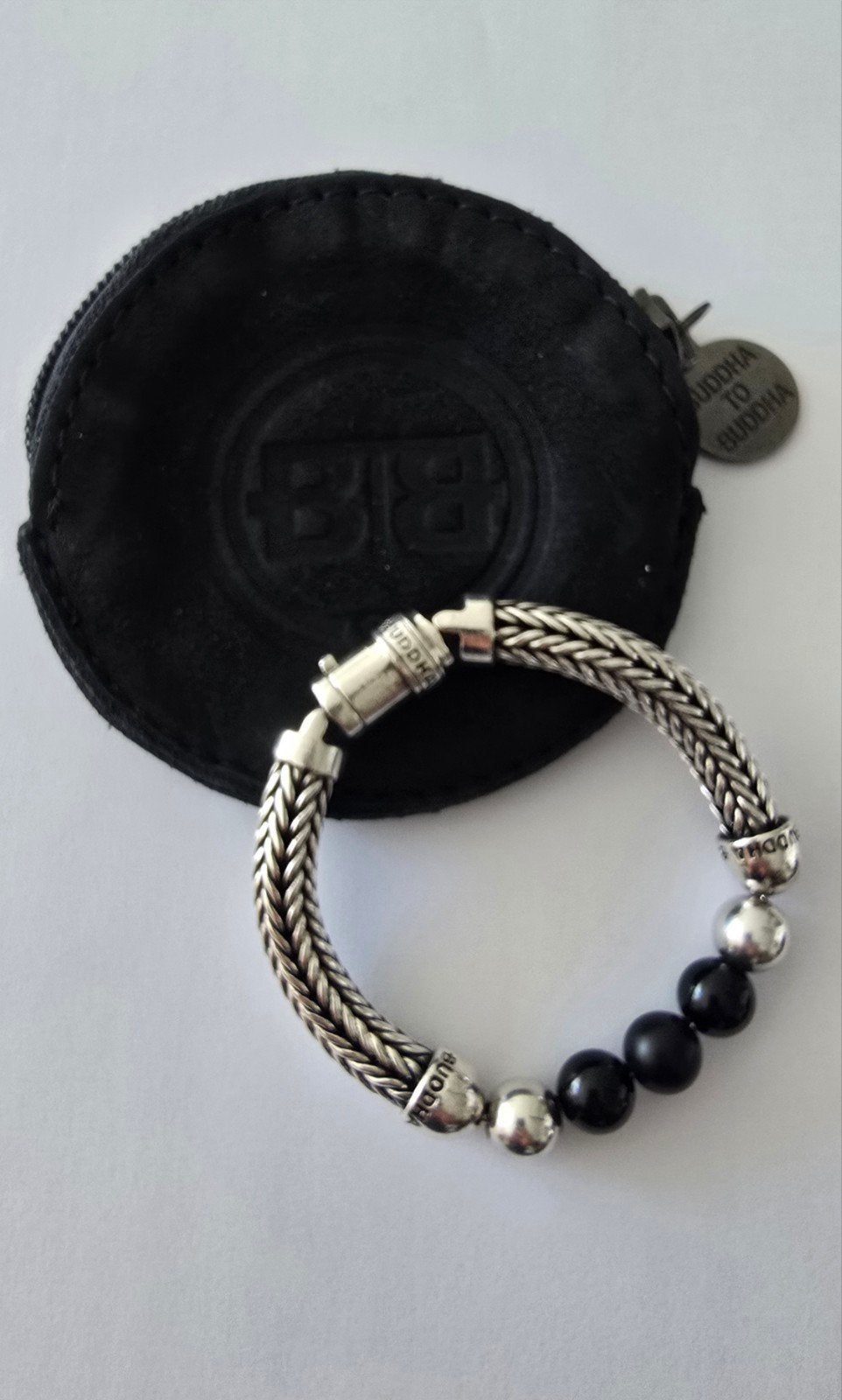 Buddha to Buddha armband met Ellen zilver met onyx steen, Ophalen, Zo goed als nieuw, Zilver, Zilver