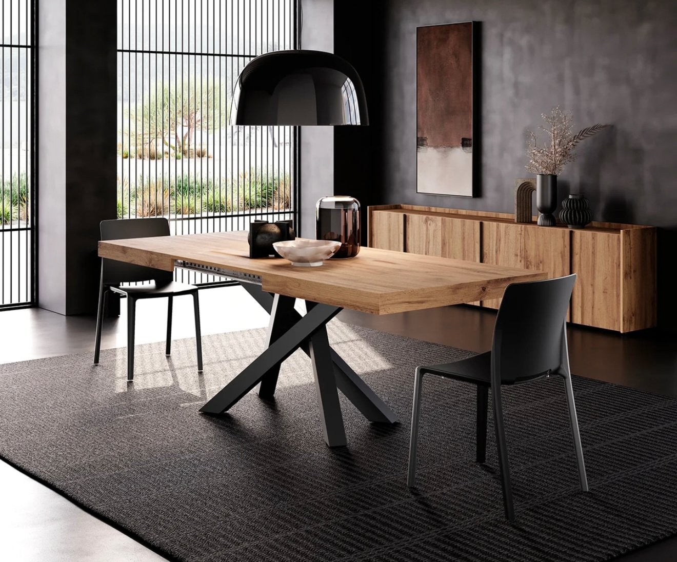 Emma Uitschuifbare Tafel - Rustiek Eiken, Zwarte Poten, Huis en Inrichting, Eikenhout, Nieuw, Vijf personen of meer, 150 tot 200 cm