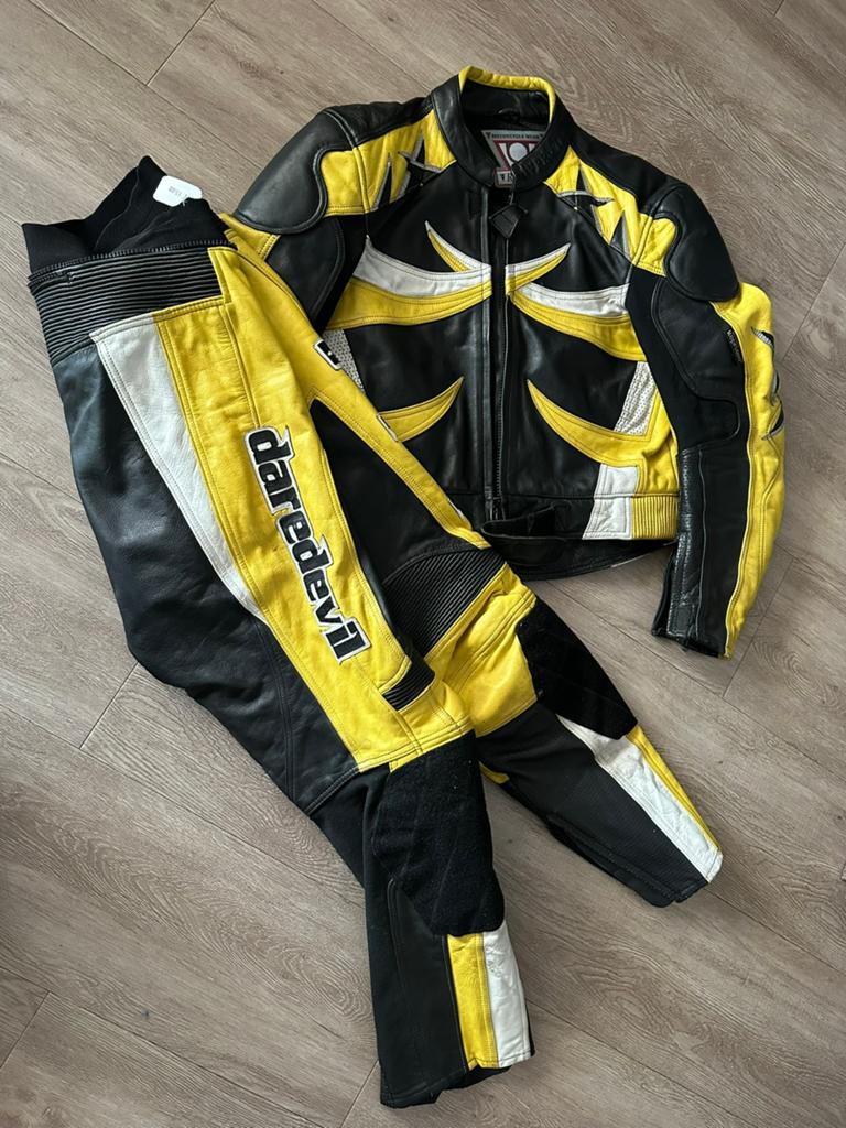 Rev it Daredevil Motorpak Leer Zwart/Geel - Jas en Broek, Motoren, Kleding | Motorkleding, Ophalen, Tweedehands, Heren, Combipak